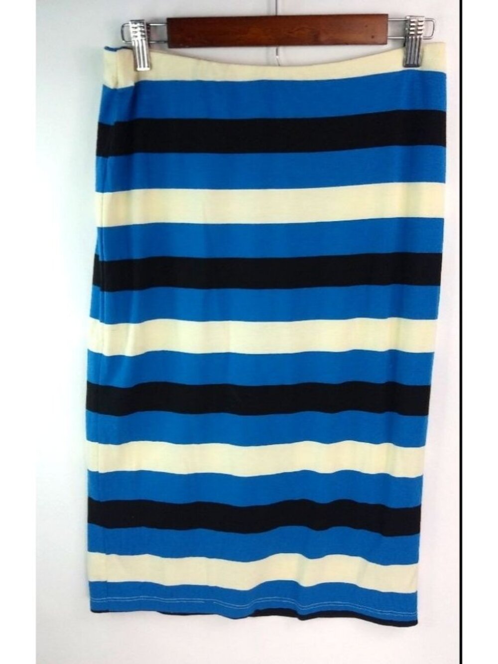 Bobeau M Striped Lined Tube Skirt in Black Lapis Creme